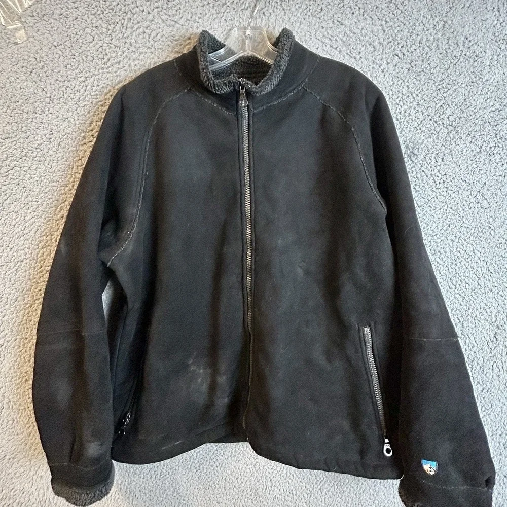 Kuhl Suede Jacket Mens Size Large Sherpa Micro Shearling Full Zip Black